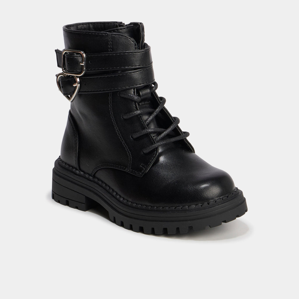 Boots à boucles et lacets noir fille - 1