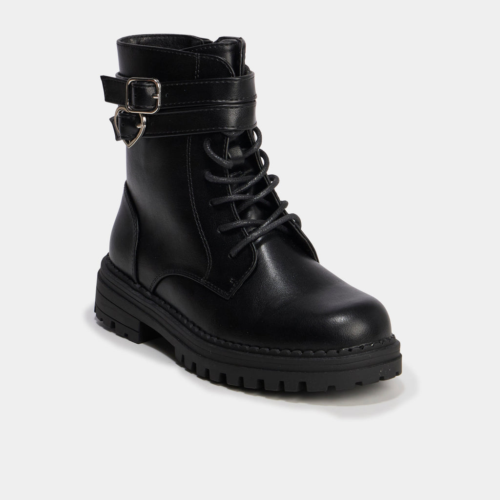Boots à lacets et boucles noir fille - 1