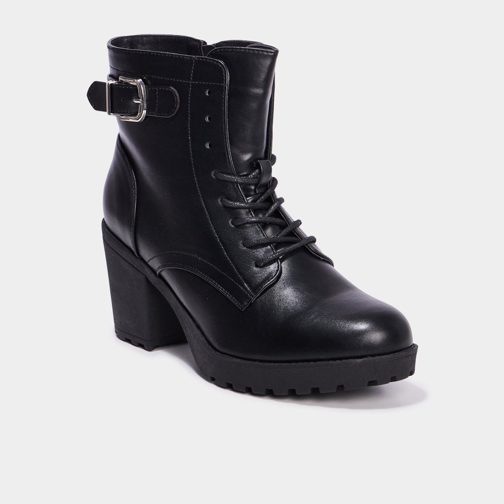 Boots à lacets et talons noir femme - 1