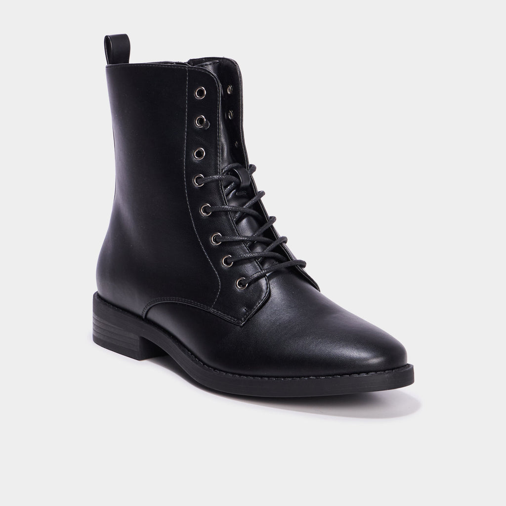 Boots à lacets et zippées noir femme - 1