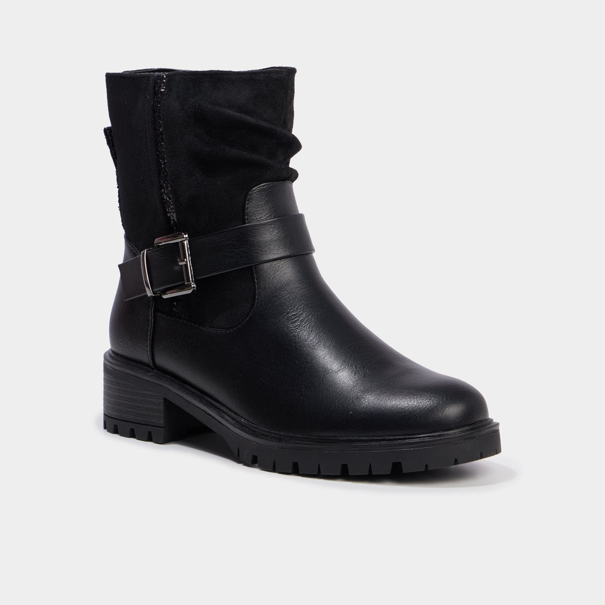 Boots bi-matière crantées zippées noir femme - 1