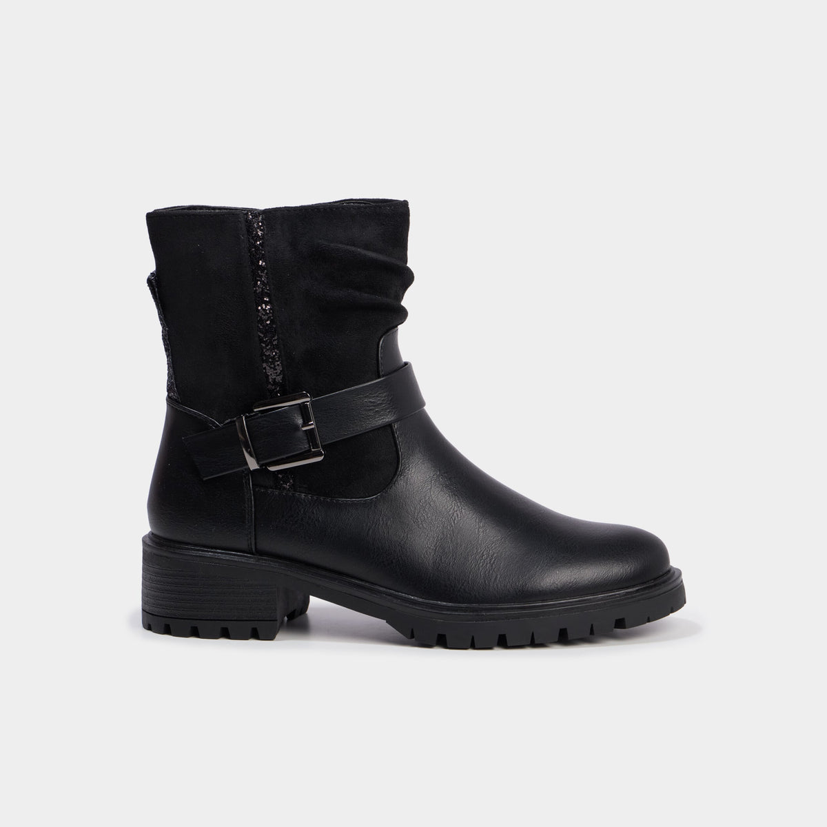 Boots bi-matière crantées zippées noir femme - 2
