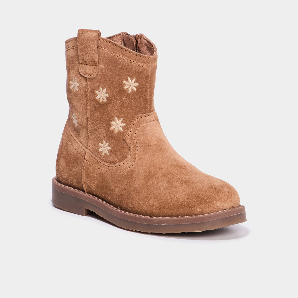 Boots brodées en cuir camel fille - 1