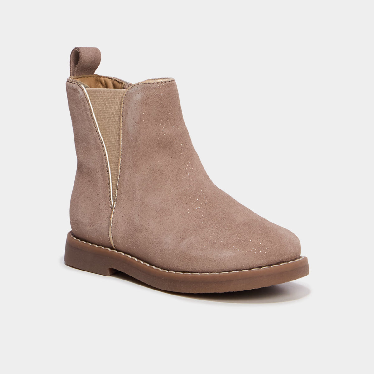 Boots chelsea en cuir à paillettes taupe fille - 1