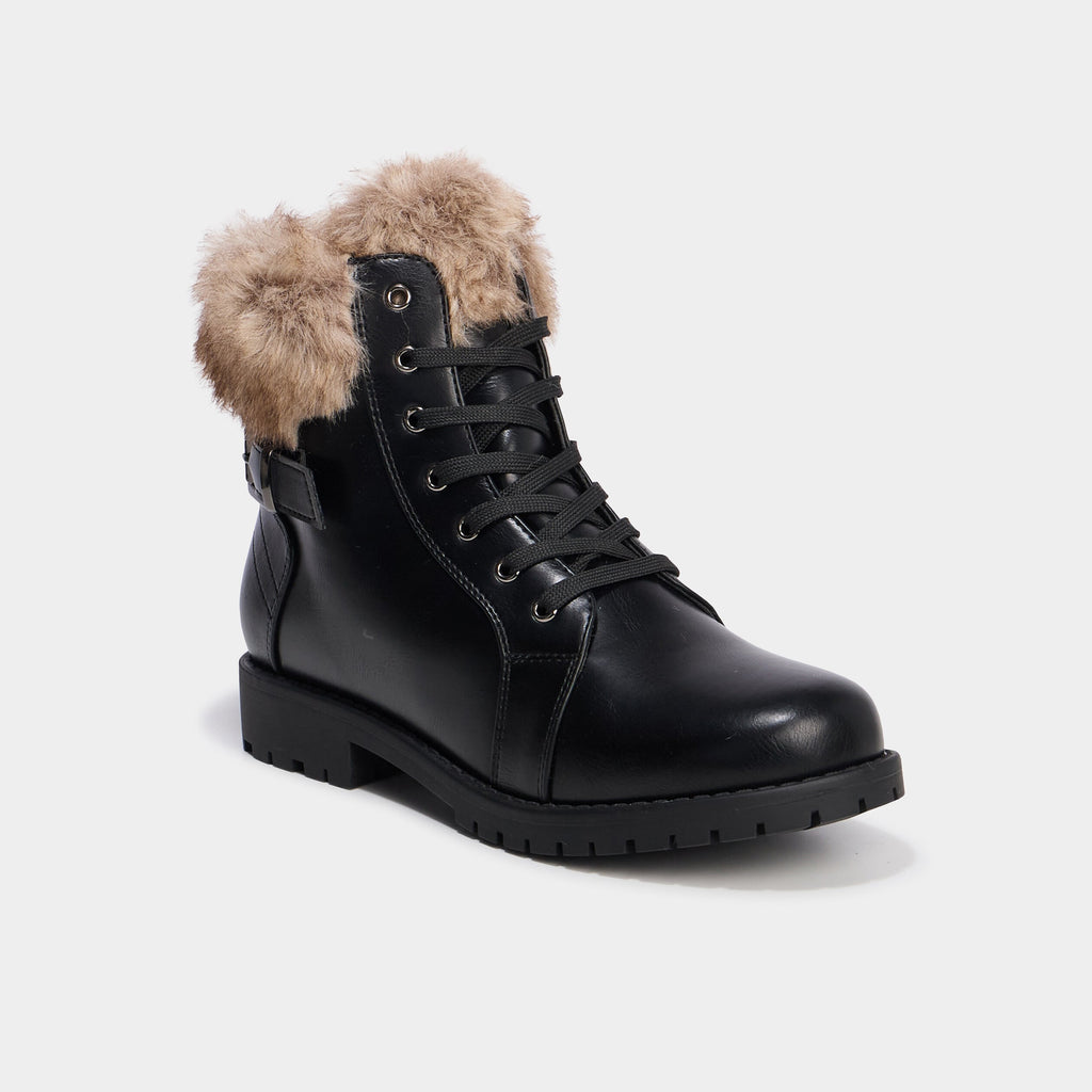 Boots col fausse fourrure noir femme - 1
