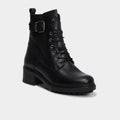 Boots crantées à lacets en cuir noir femme - 1