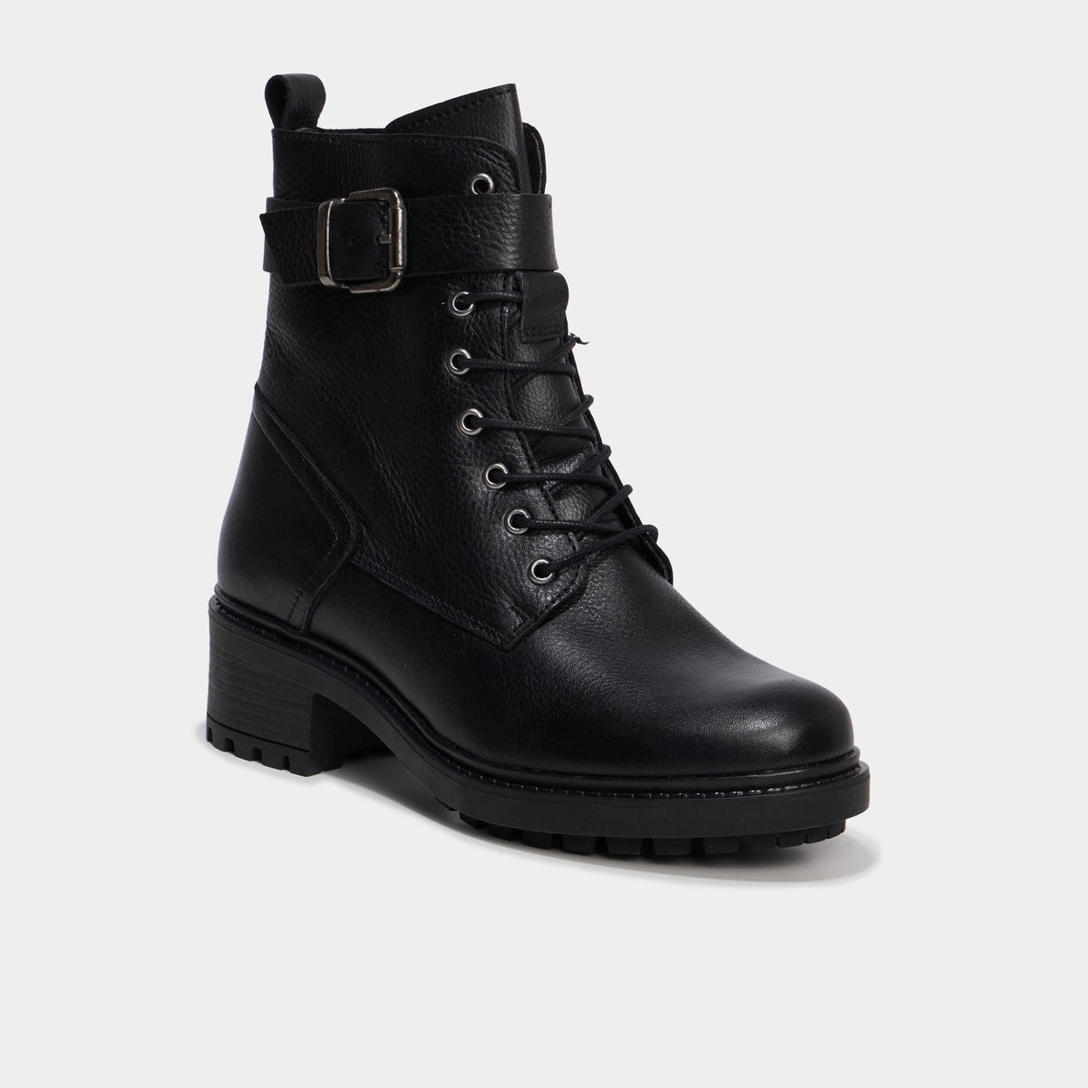 Boots crantées à lacets en cuir noir femme - 1