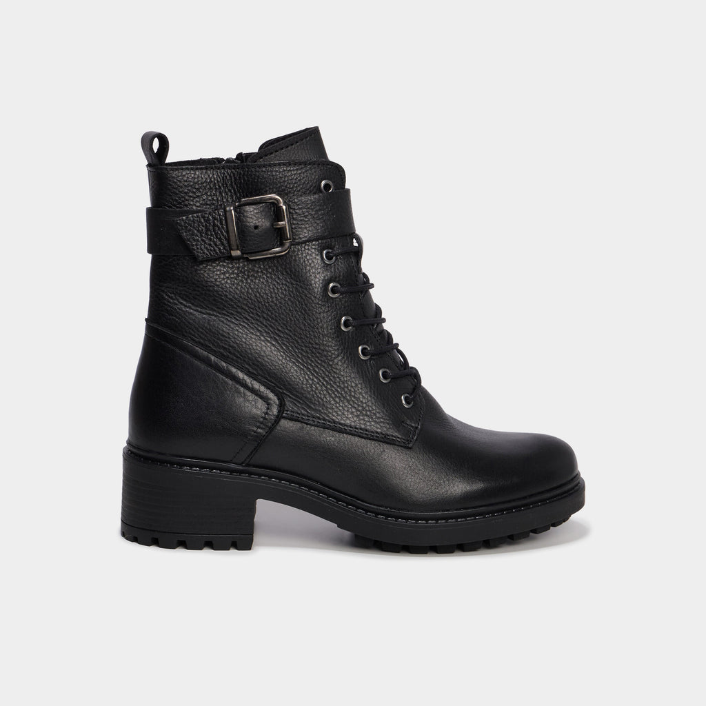 Boots crantées à lacets en cuir noir femme - 2
