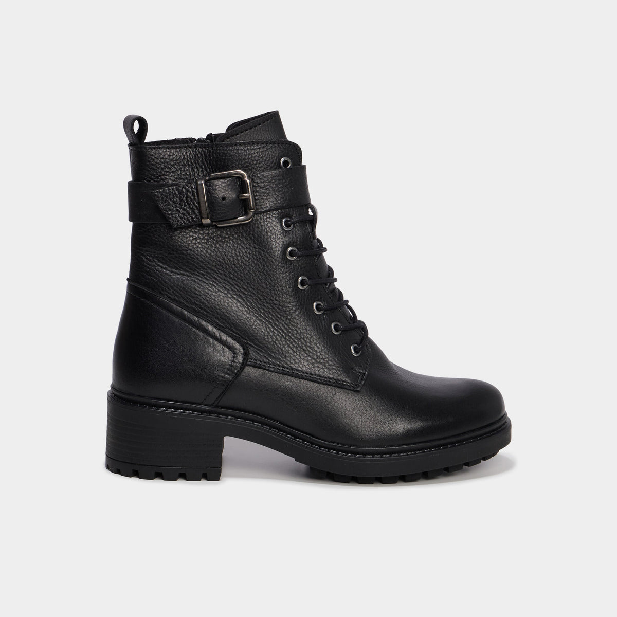 Boots crantées à lacets en cuir noir femme - 2