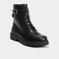 Boots crantées à lacets et boucles noir femme - 1
