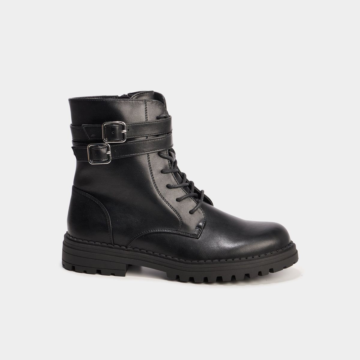 Boots crantées à lacets et boucles noir femme - 2