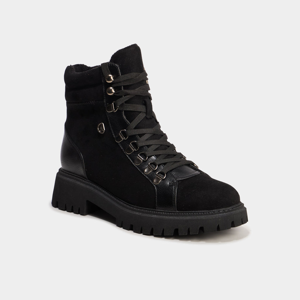 Boots crantées à lacets noir femme - 1