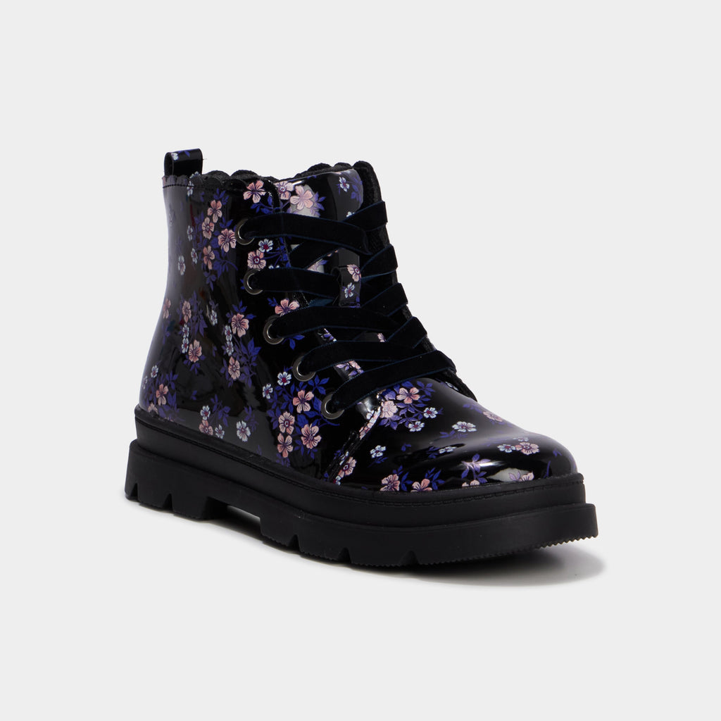 Boots crantées vernies noir fille - 1