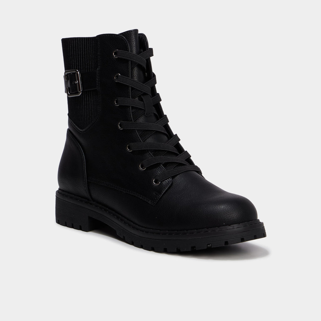 Boots crantées zippées avec lacets noir femme - 1