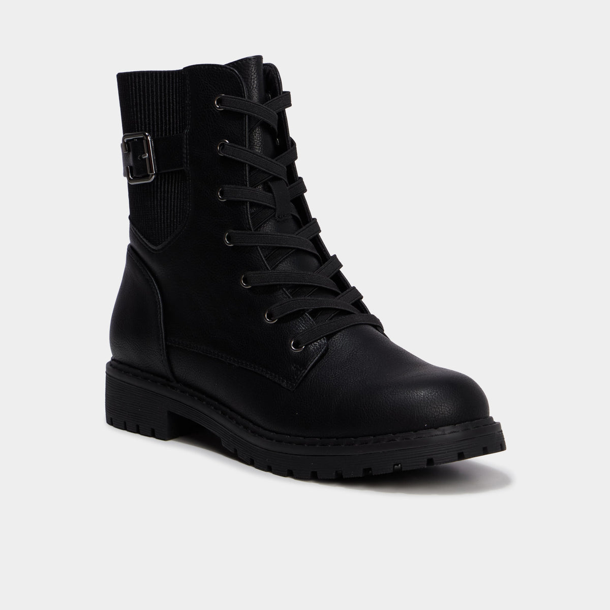Boots crantées zippées avec lacets noir femme - 1