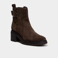 Boots en cuir à talons effet suédine marron femme - 1