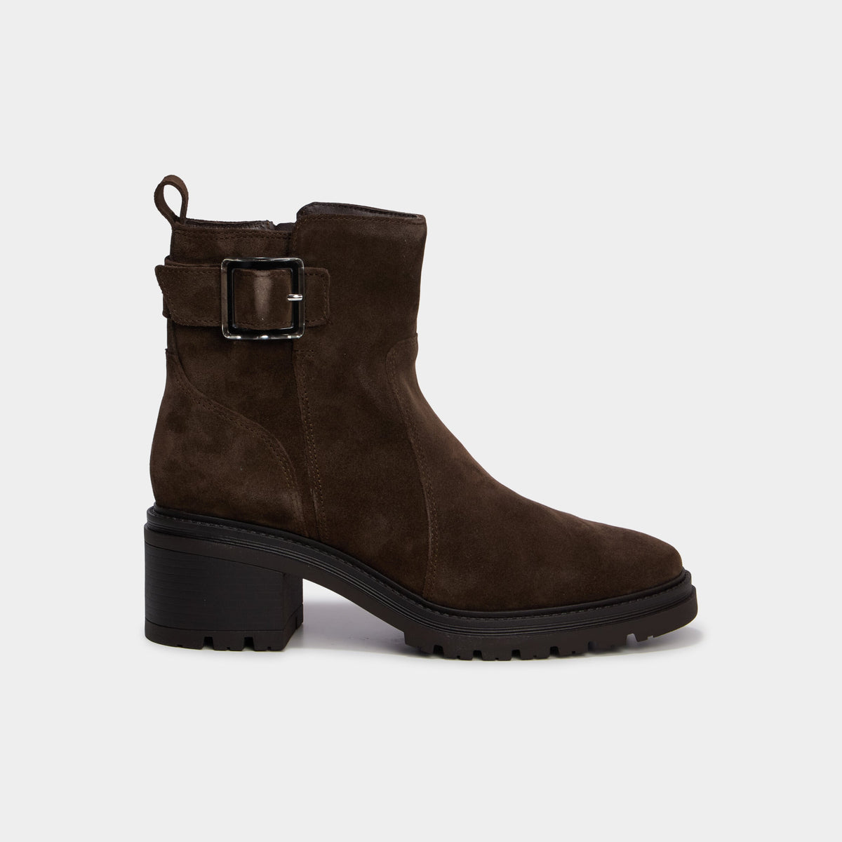 Boots en cuir à talons effet suédine marron femme - 2