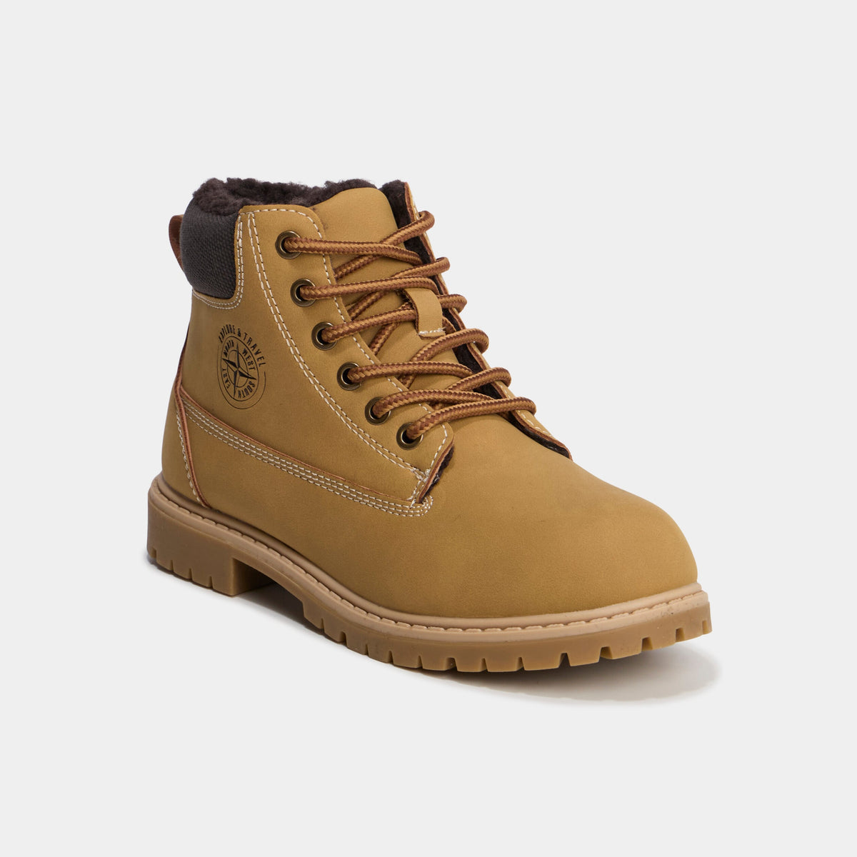 Boots fourrées zippées à lacets camel garçon - 1