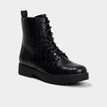 Boots plates zippées à lacets noir femme - 1
