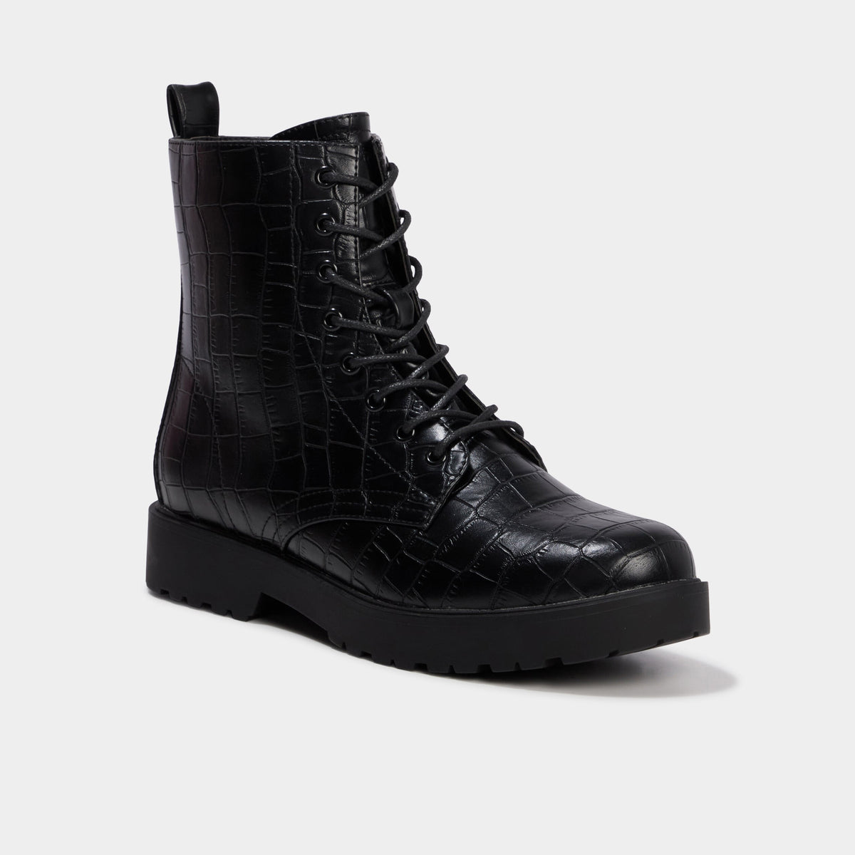 Boots plates zippées à lacets noir femme - 1