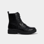 Boots plates zippées à lacets noir femme - 2