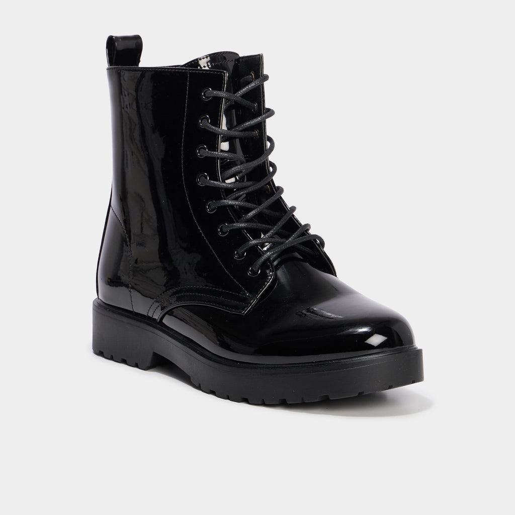 Boots vernies à lacets talons noir femme - 1