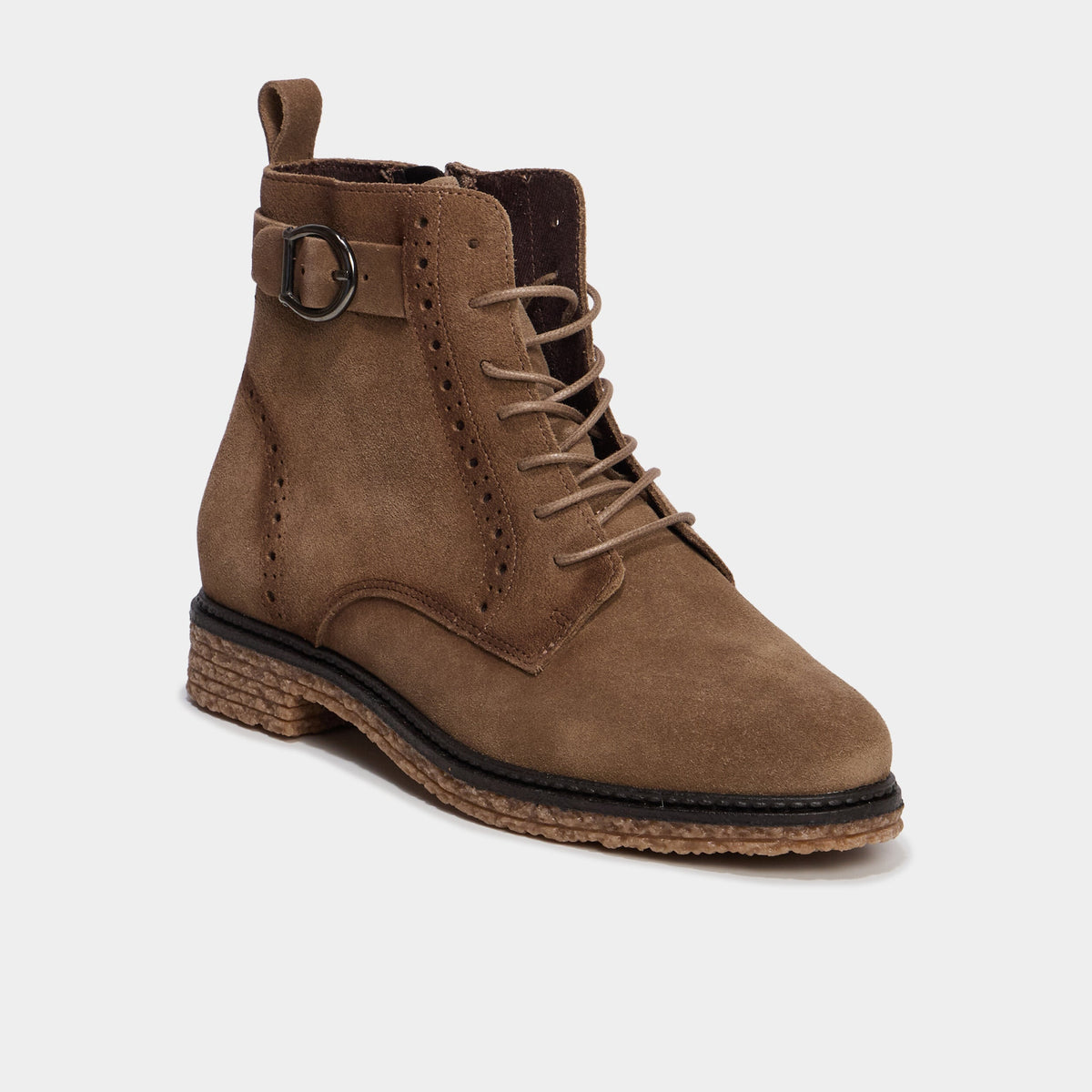 Boots zippées à lacets en cuir marron femme - 1