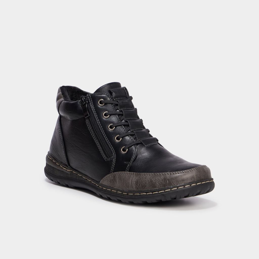 Boots zippées à lacets noir femme - 1