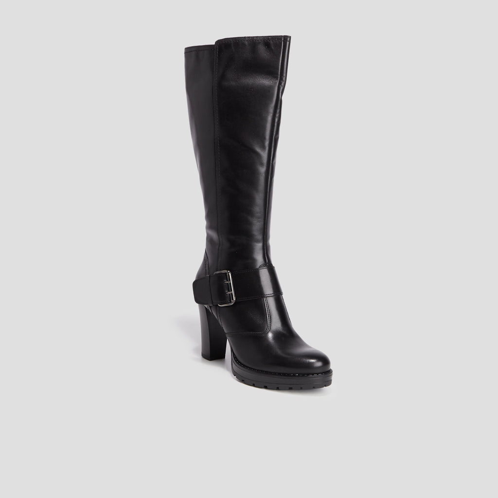 Bottes cuir à talons avec boucles noir femme - 1