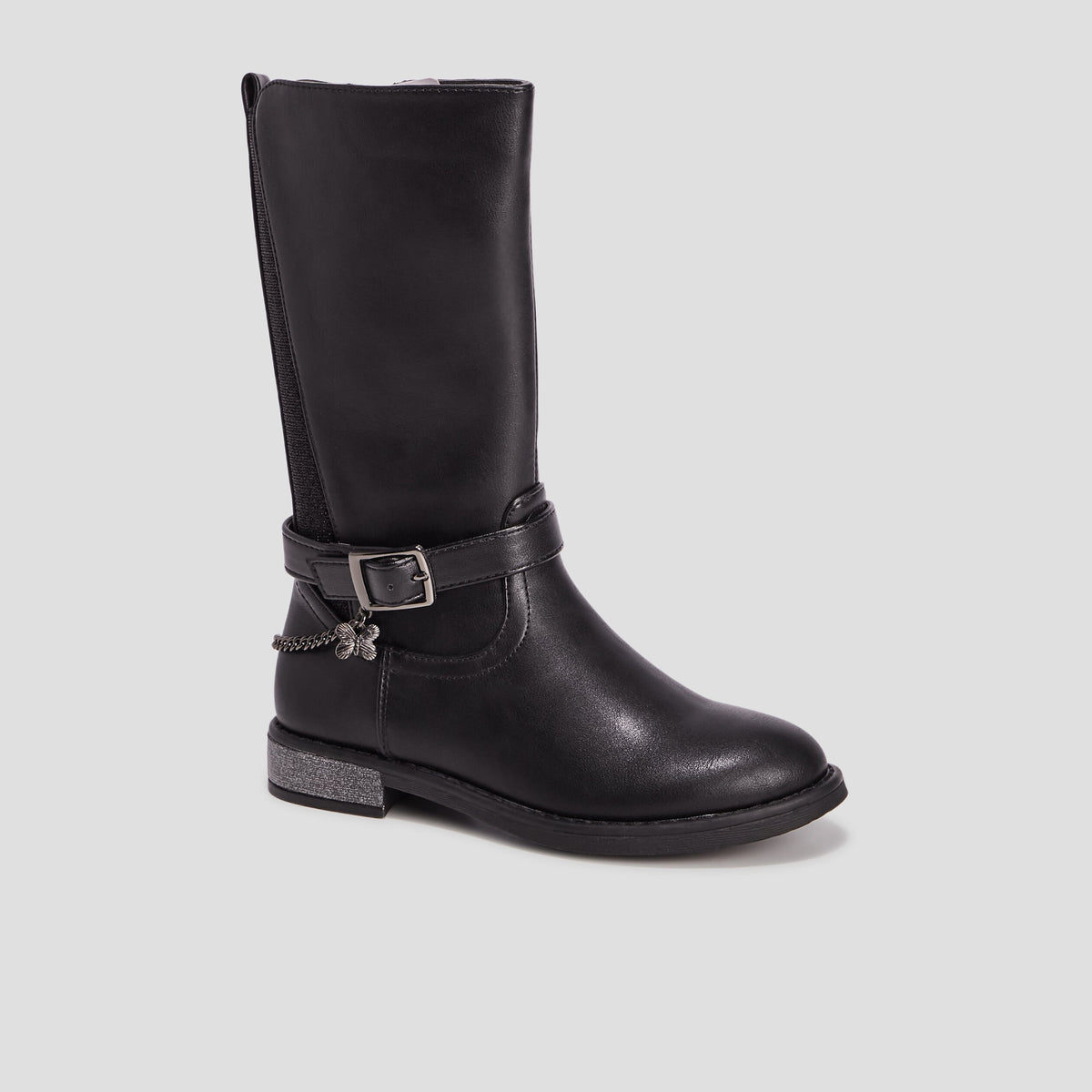 Bottes zippées avec chaînes et brides noir fille - 1