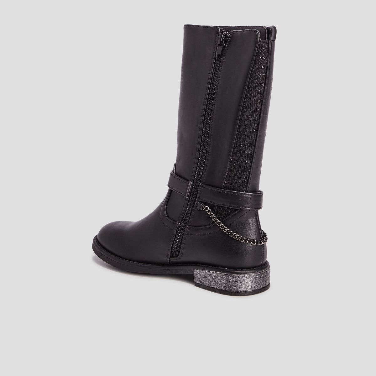 Bottes zippées avec chaînes et brides noir fille - 2