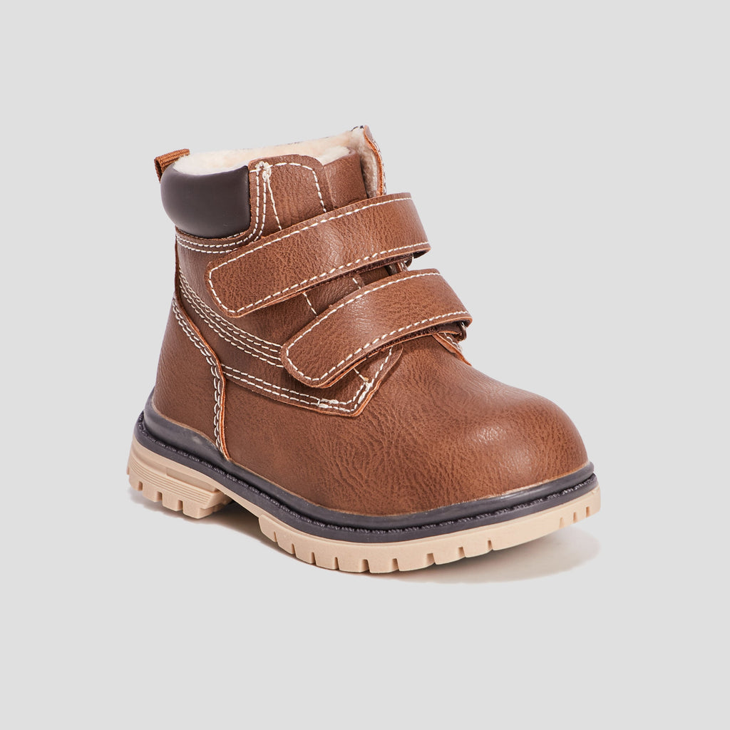 Bottines à scratchs fourrées marron bébé garçon - 1