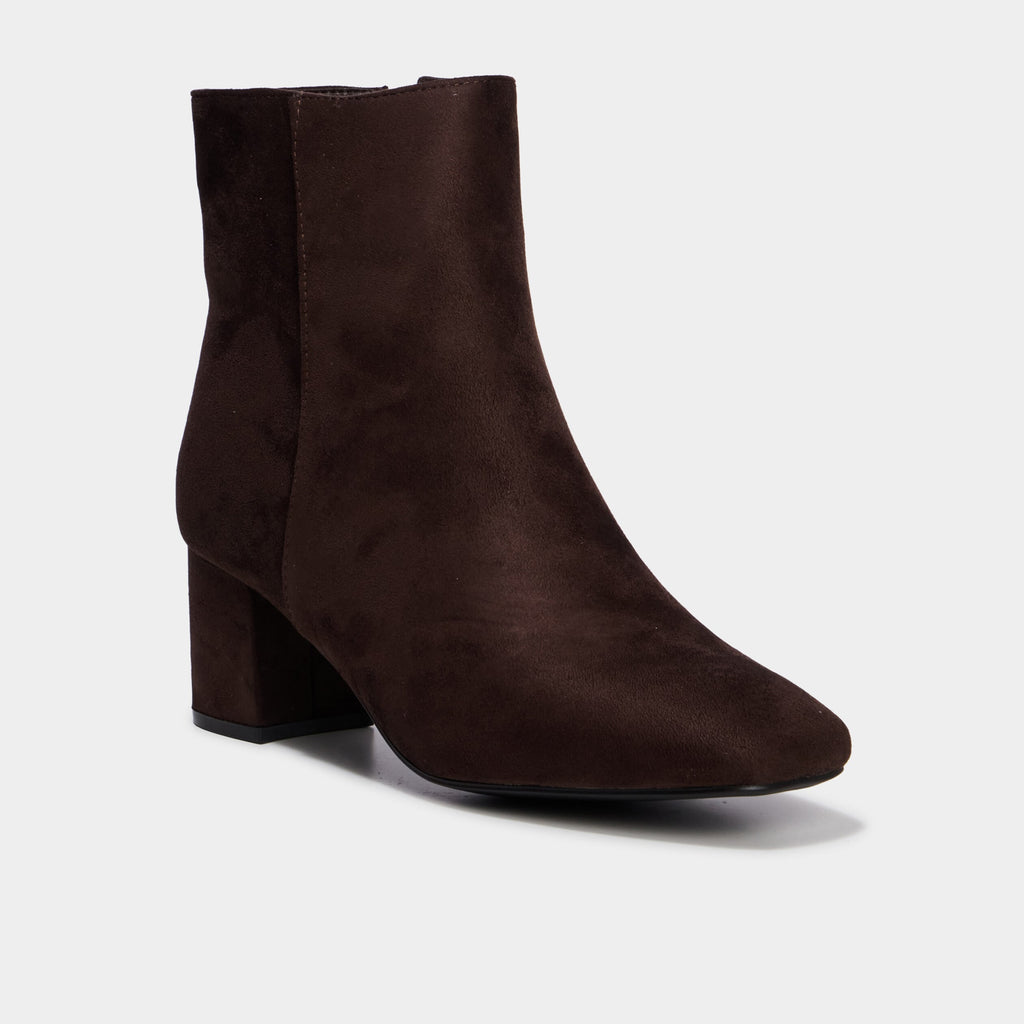 Bottines à talon bloc suédine zip marron foncé femme - 1