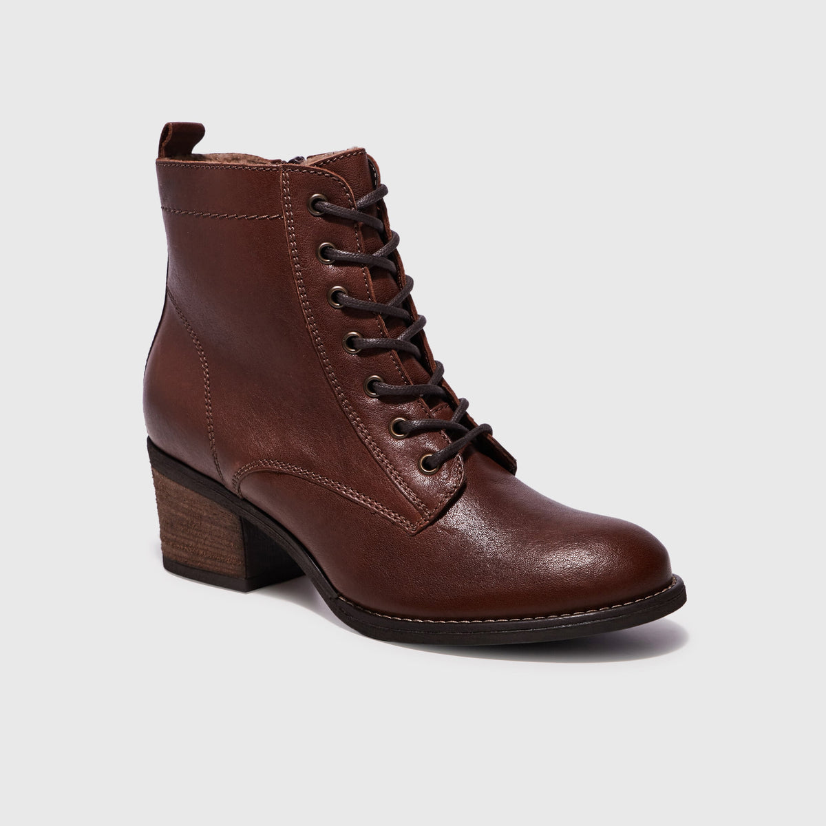 Bottines en cuir à talons carrés marron femme - 2