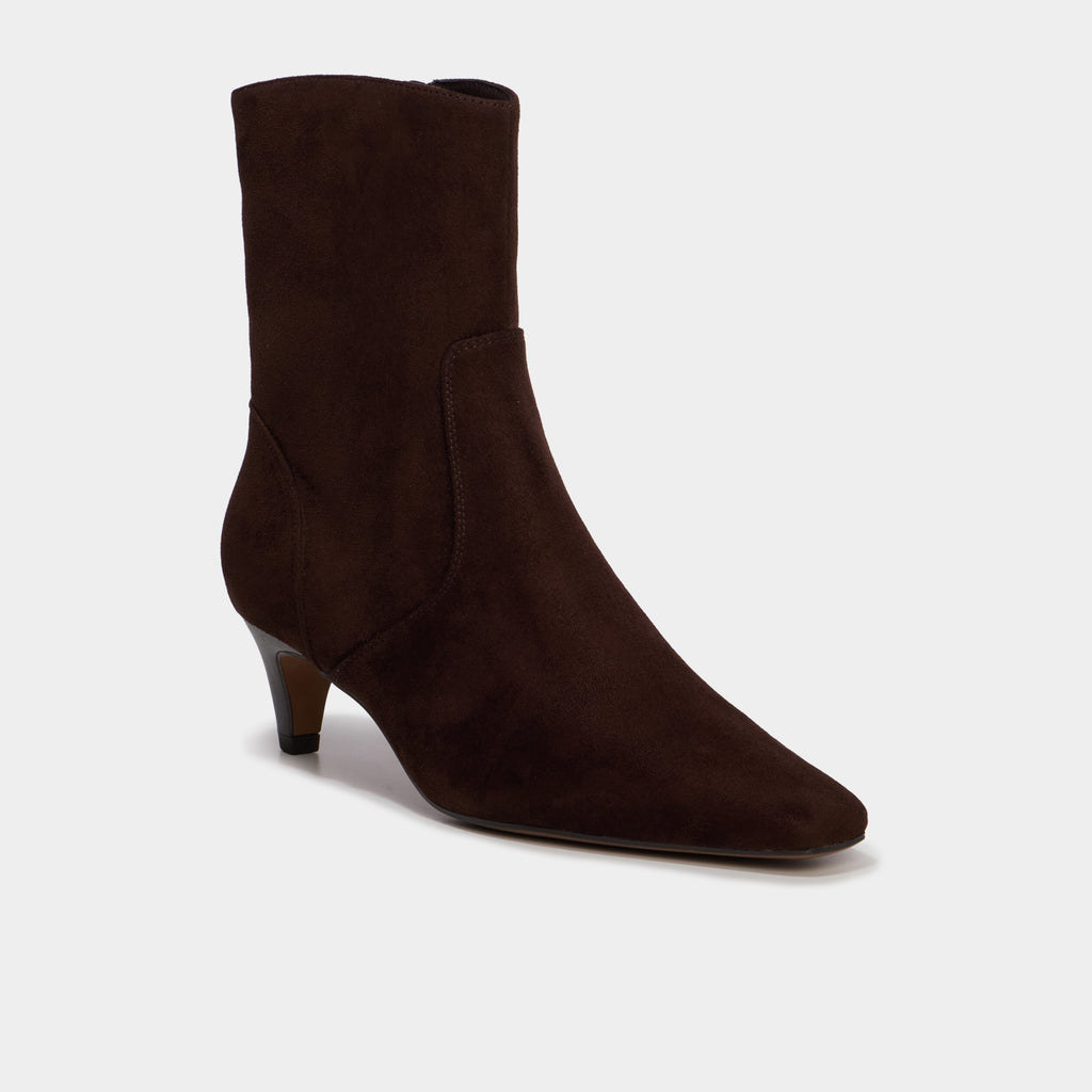 Bottines kitten heel à zip suédine marron foncé femme - 1