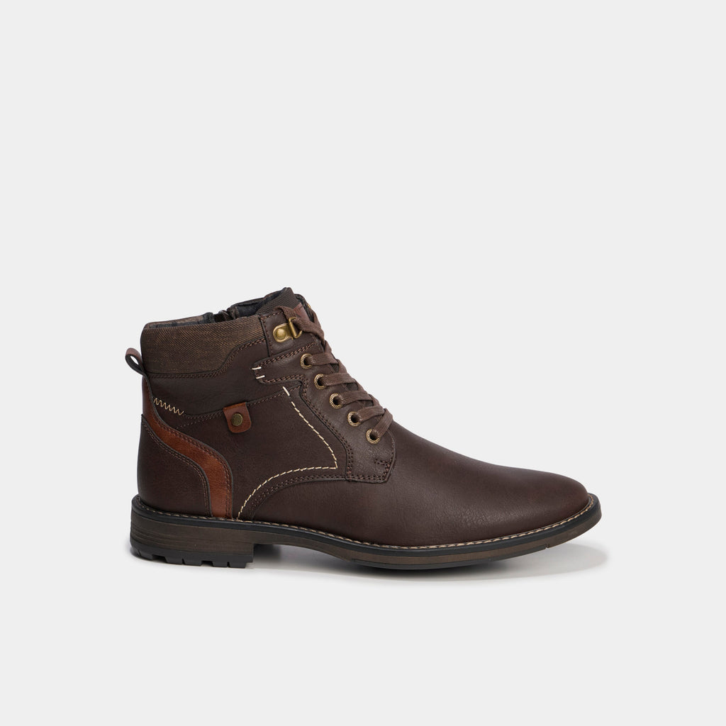 Bottines montantes zippées à lacets marron homme - 2
