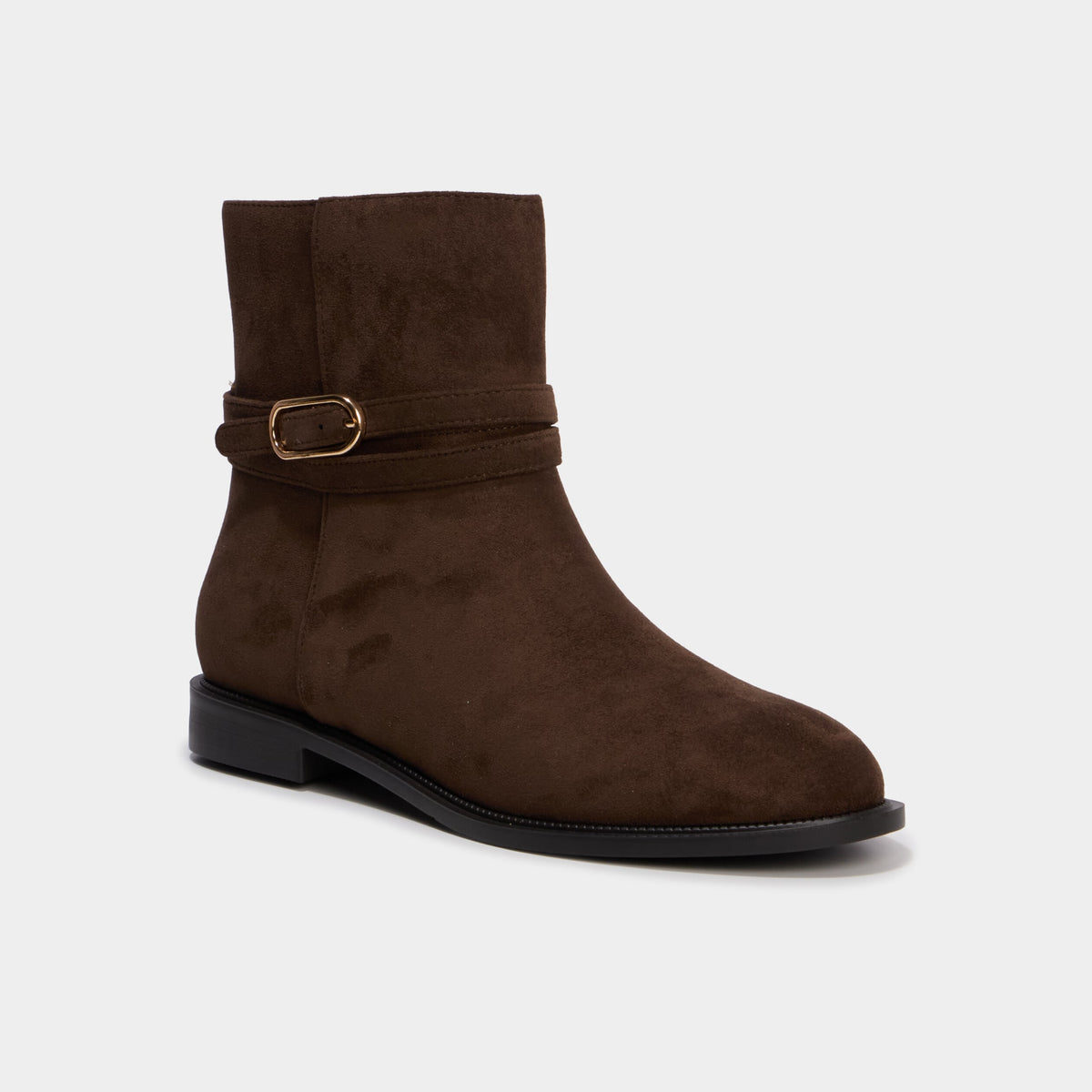 Bottines plates à boucle en suédine taupe femme - 1