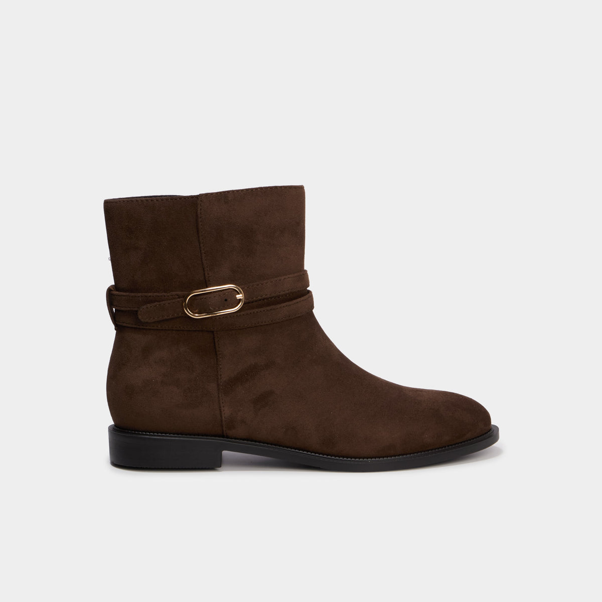 Bottines plates à boucle en suédine taupe femme - 2