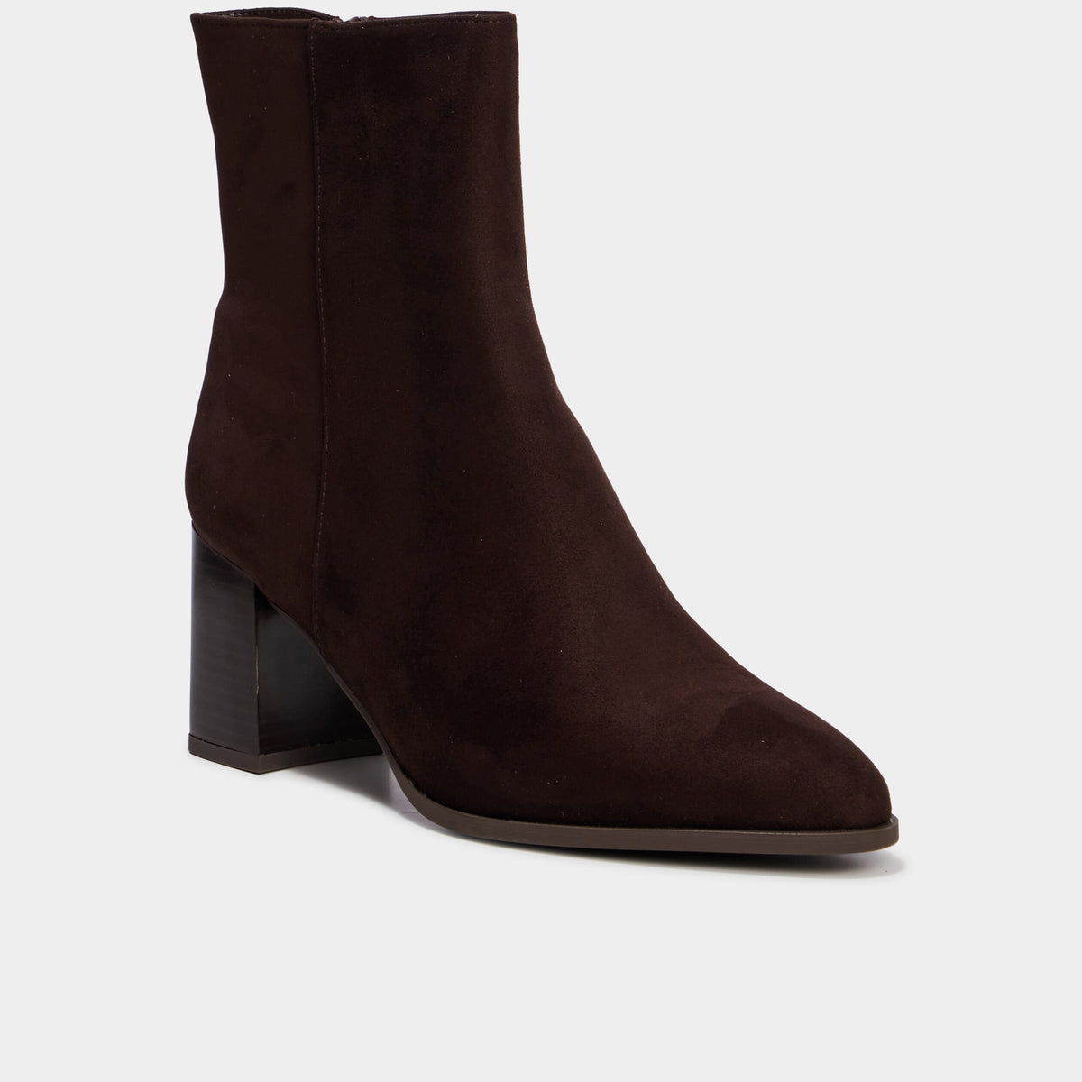 Bottines talon bloc suédine marron foncé femme - 1