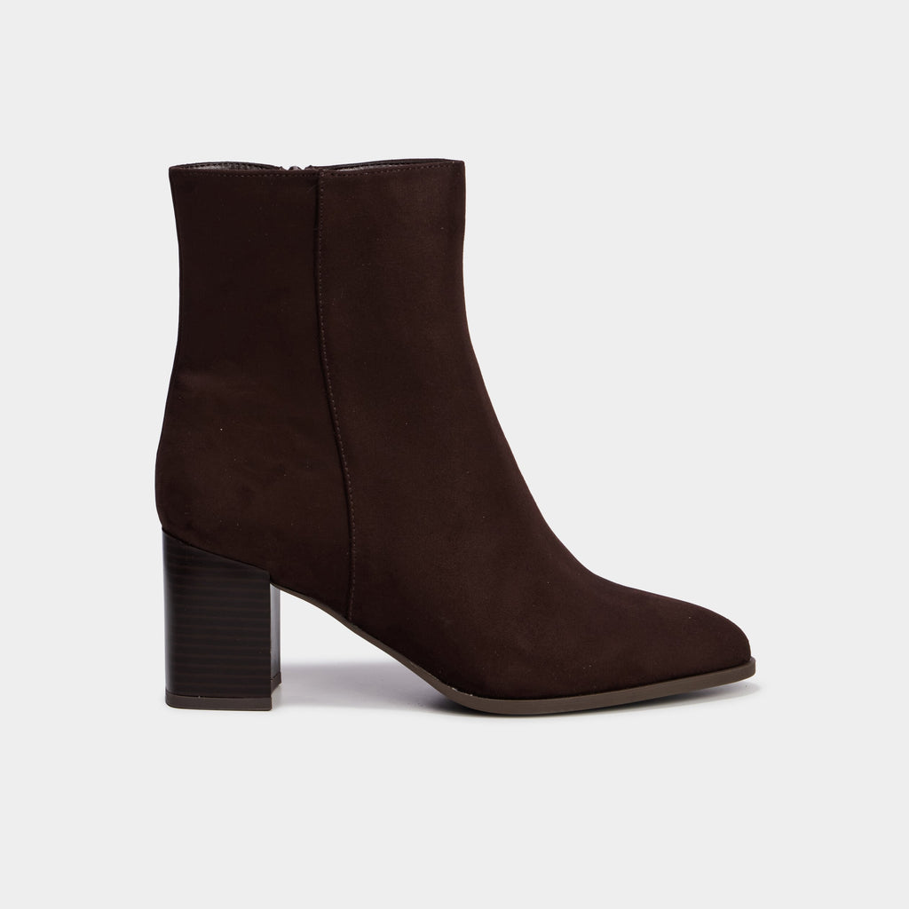 Bottines talon bloc suédine marron foncé femme - 2