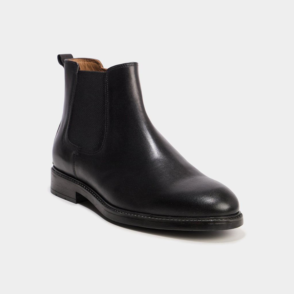 Bottines zippées en cuir noir homme - 1
