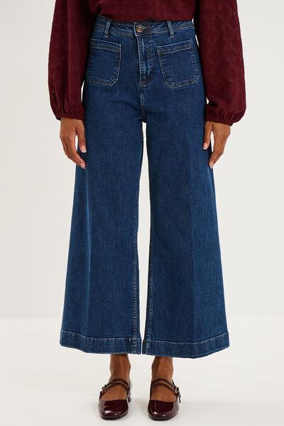 Women's Dark Stone Wide Cropped Patch-Pocket Jeans