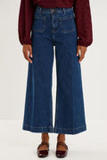 Women's Dark Stone Wide Cropped Patch-Pocket Jeans