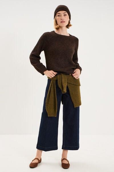Women's Raw Denim Cropped Wide-Leg Jeans with Patch Pockets