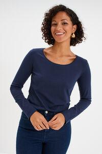 Women's Navy Cotton Long-Sleeve Crew Neck Tee