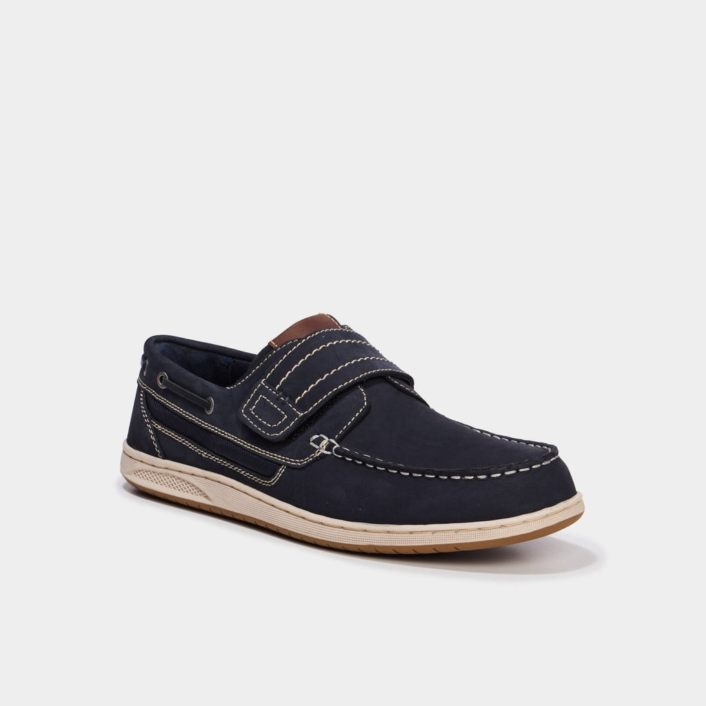 Chaussures bateau en cuir à scratch bleu homme - 1