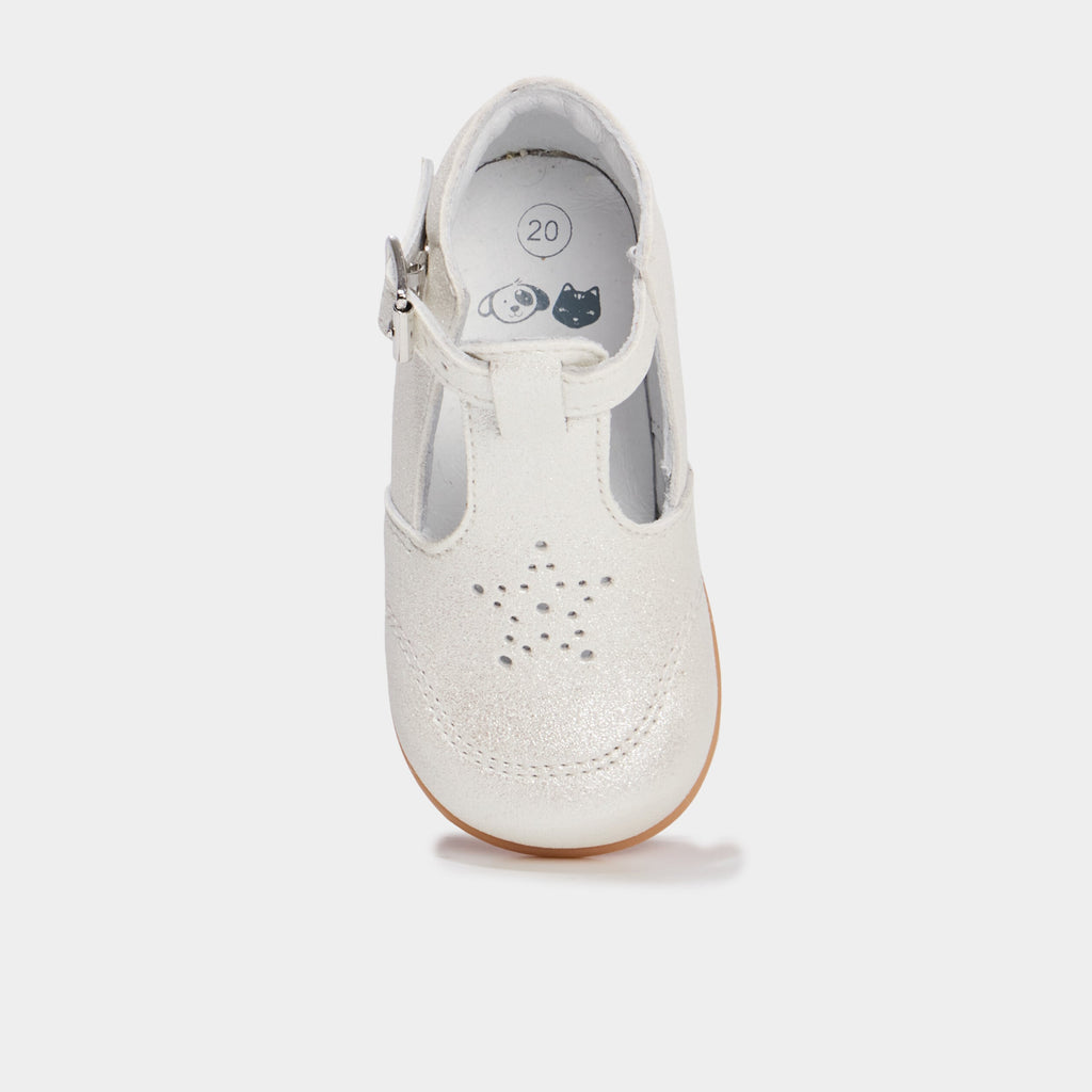 Chaussures cérémonie semelle souple cuir blanc bébé fille - 2