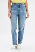 Women's High-Waist Cropped Mom Jeans Double Stone