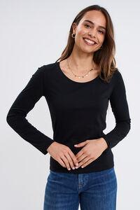 Women's Black Cotton Long-Sleeve Crew Neck Tee