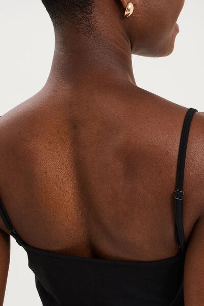 Women's Black Adjustable-Strap Cotton Camisole Tank Top